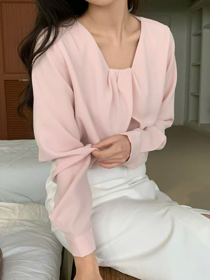 KR直送．前幅Ruffles雪紡上衣 2色入1W91112