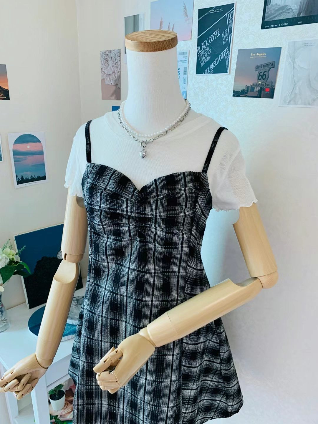 KR直送 格仔修腰連身裙 2色入 S90728