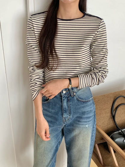 KR直送．包邊厚棉橫間長袖衫 2色入 1W91110