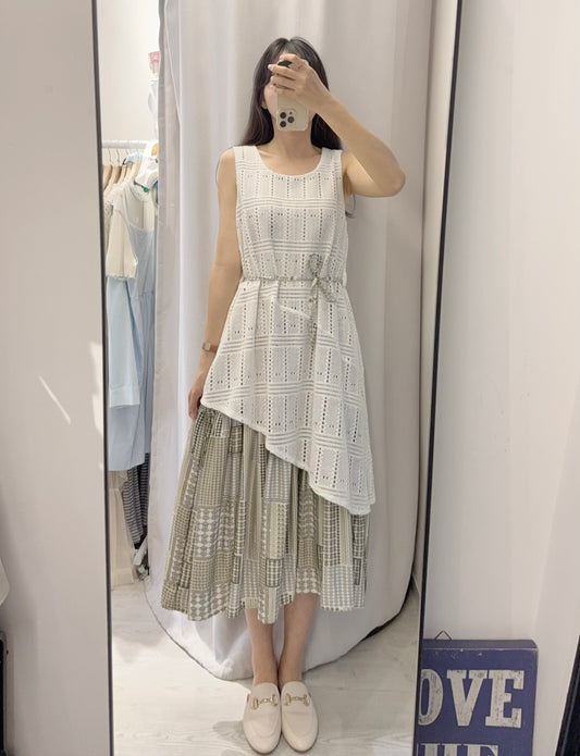 春夏・圖案通花無袖連身裙 2色入 1S20221