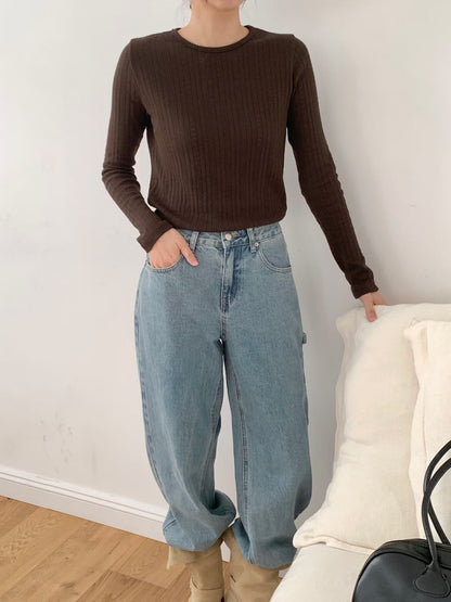 KR直送．提花暗織紋線衫長袖 2色入 1W91109