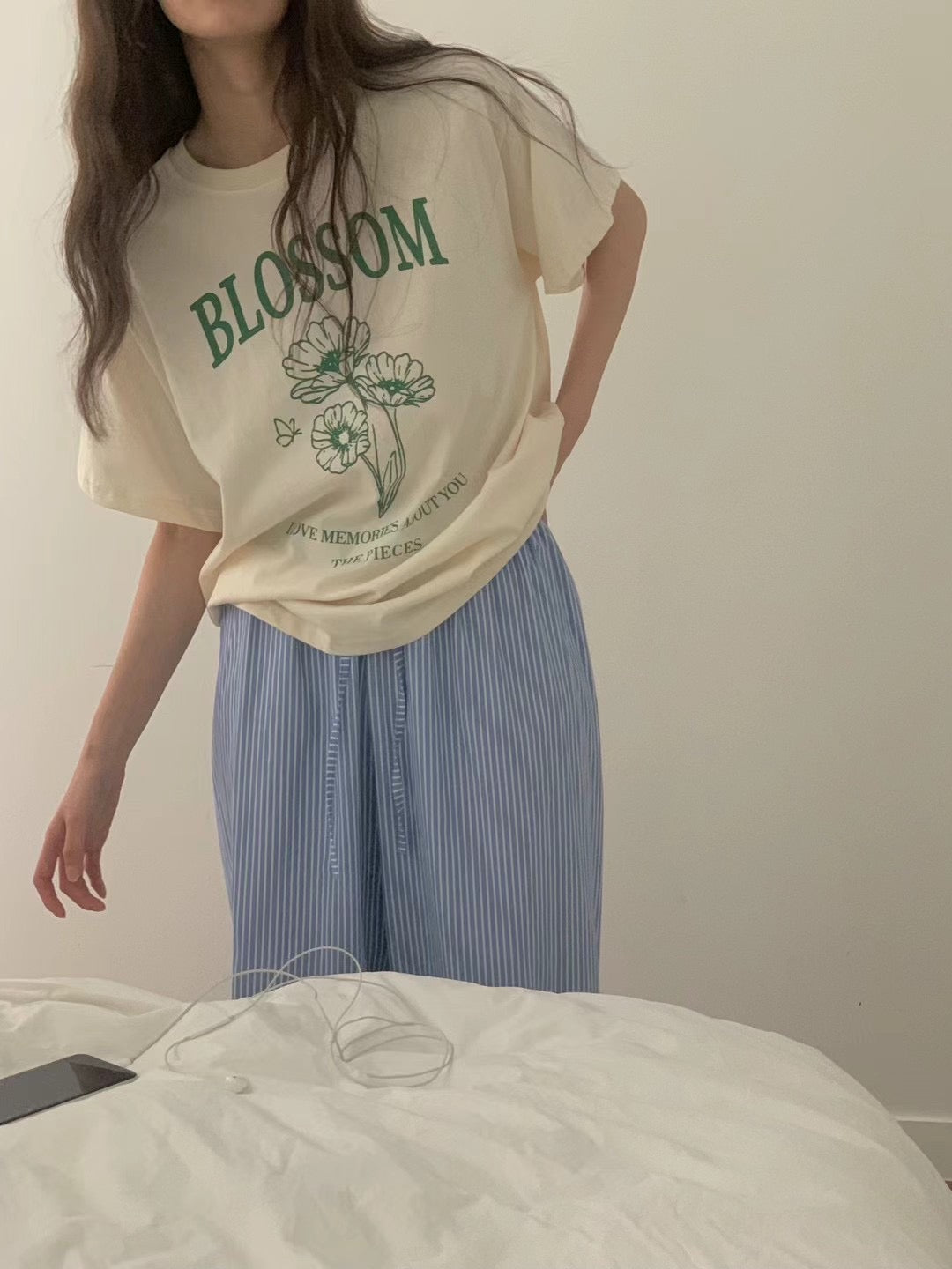 KR直送 純棉寬鬆Blossom Tee 兩色入KR052603