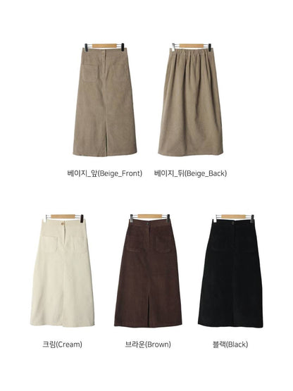 KR直送．燈芯絨前開差半身裙 2色入1W91115