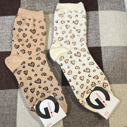 KR直送 豹紋中筒襪 2色入