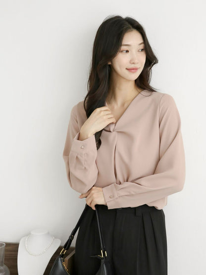 KR直送．扭紋雪紡上衣 2色入 1W91113