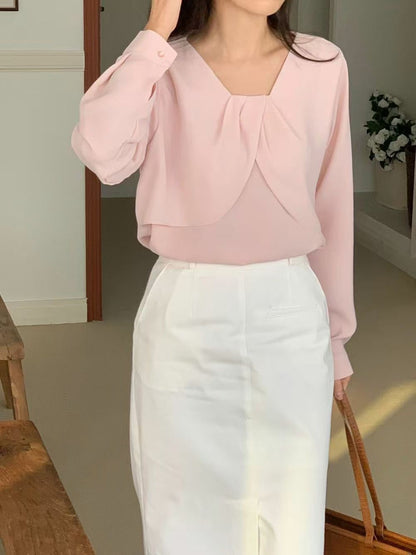 KR直送．前幅Ruffles雪紡上衣 2色入1W91112