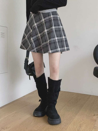 KR直送．半橡筋拉鏈格仔假裙褲 2色入 1W91114
