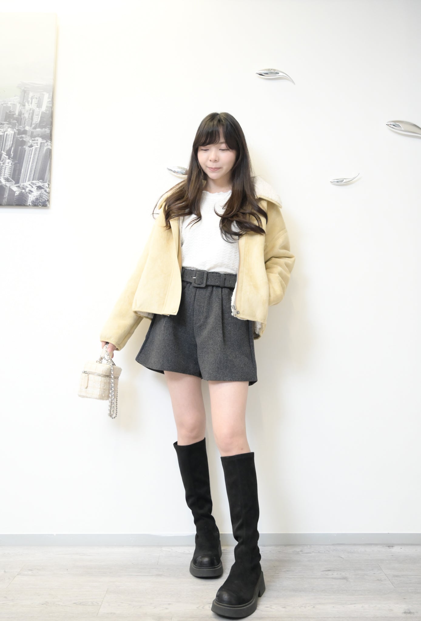 秋冬・柔軟羊羔毛麂皮反領外套 1W60204