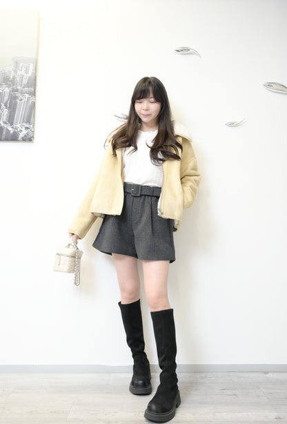 秋冬・柔軟羊羔毛麂皮反領外套 1W60204