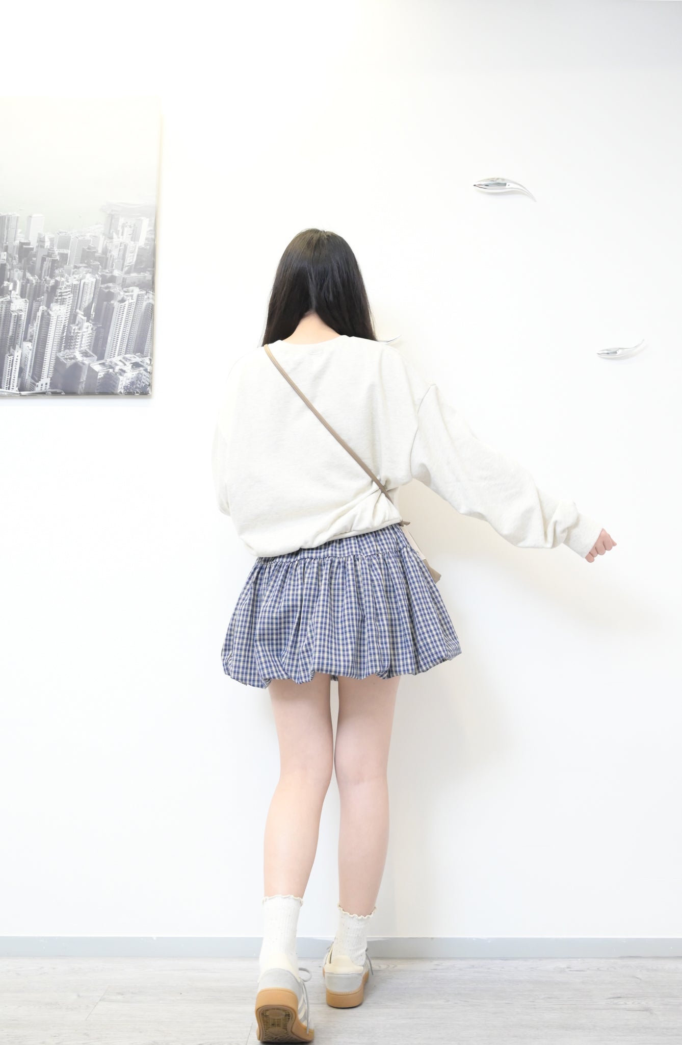 春夏・格仔泡泡裙褲連Belt 1W60215