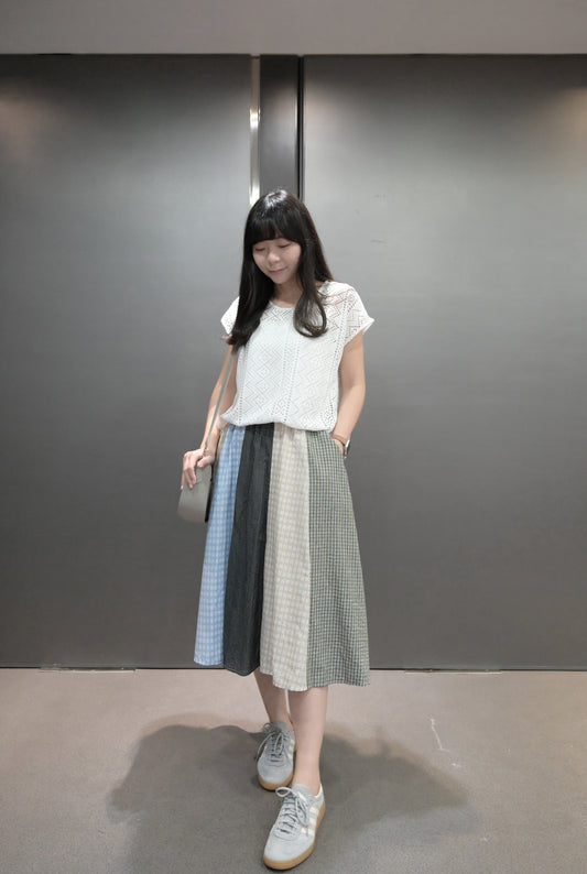 春夏・拼布通花假兩件連身裙 2色入 1S20223