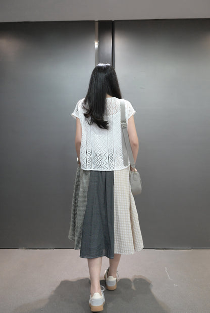 春夏・拼布通花假兩件連身裙 2色入 1S20223