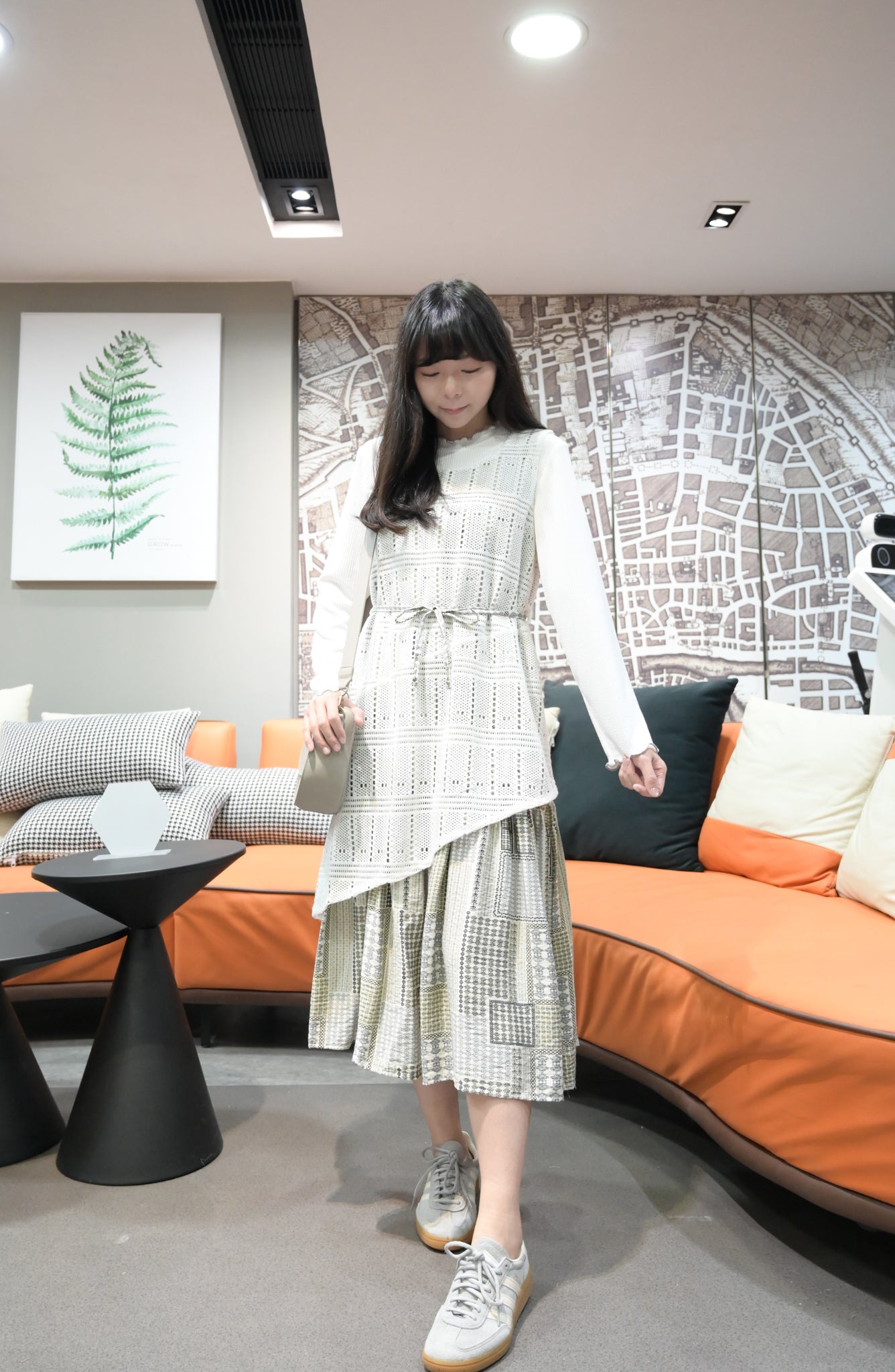 春夏・圖案通花無袖連身裙 2色入 1S20221