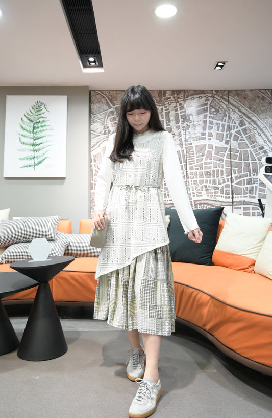 春夏・圖案通花無袖連身裙 2色入 1S20221