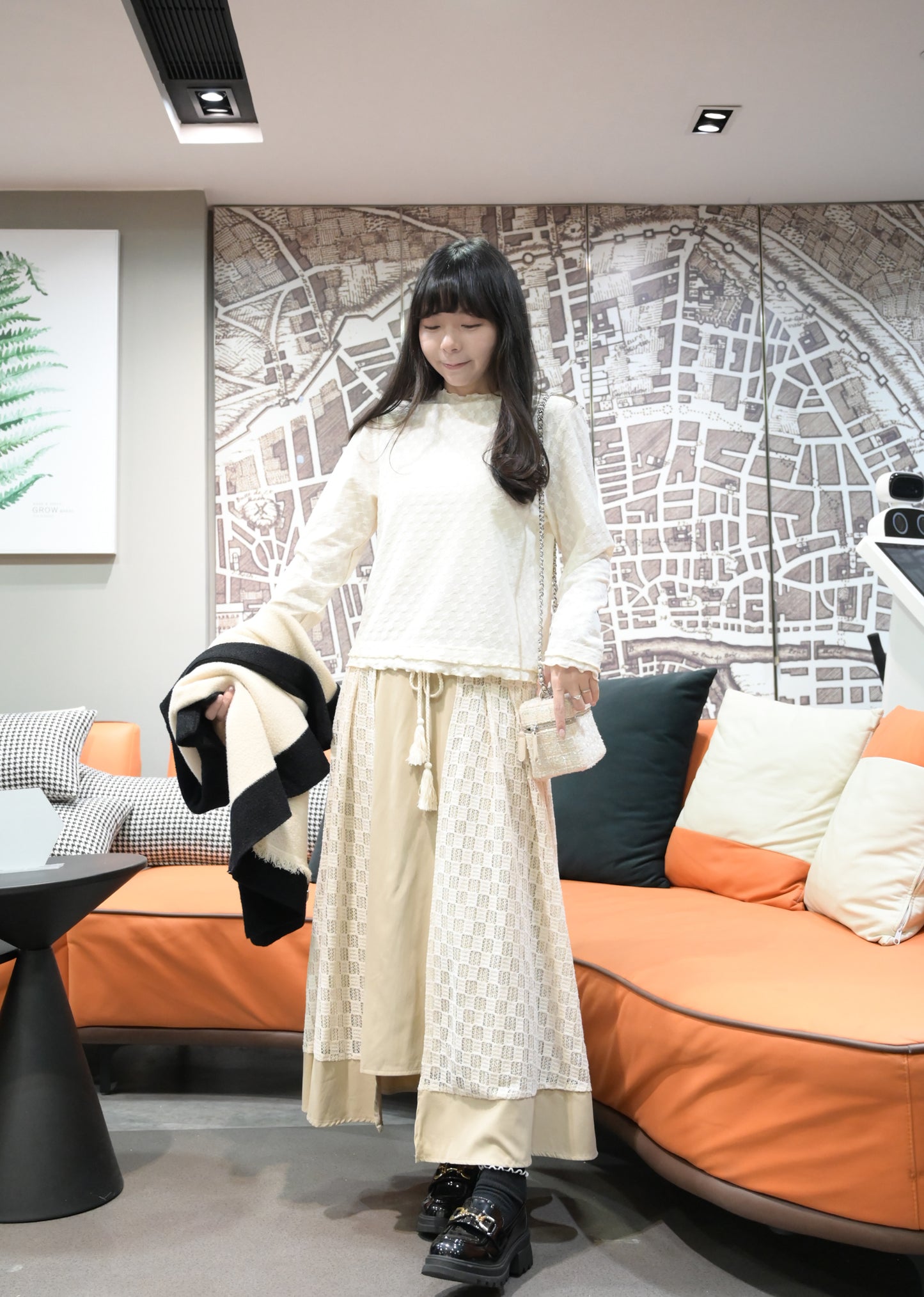 春夏・綁繩透視方格滑料裙 2色入 1S20224