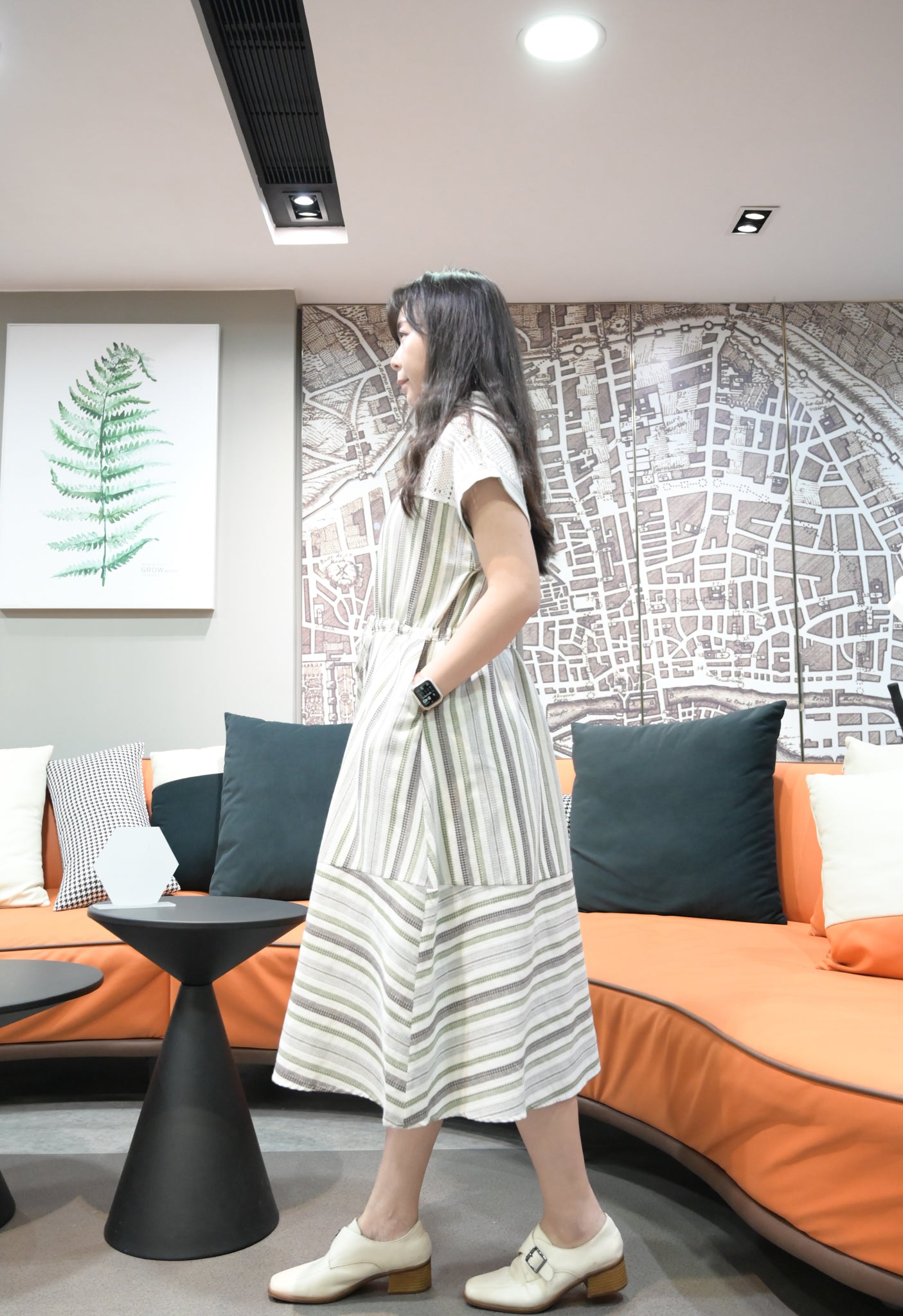 夏季・通花拼免熨棉麻料連身裙 2色入 1S20322