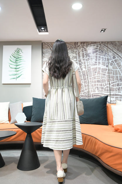 夏季・通花拼免熨棉麻料連身裙 2色入 1S20322