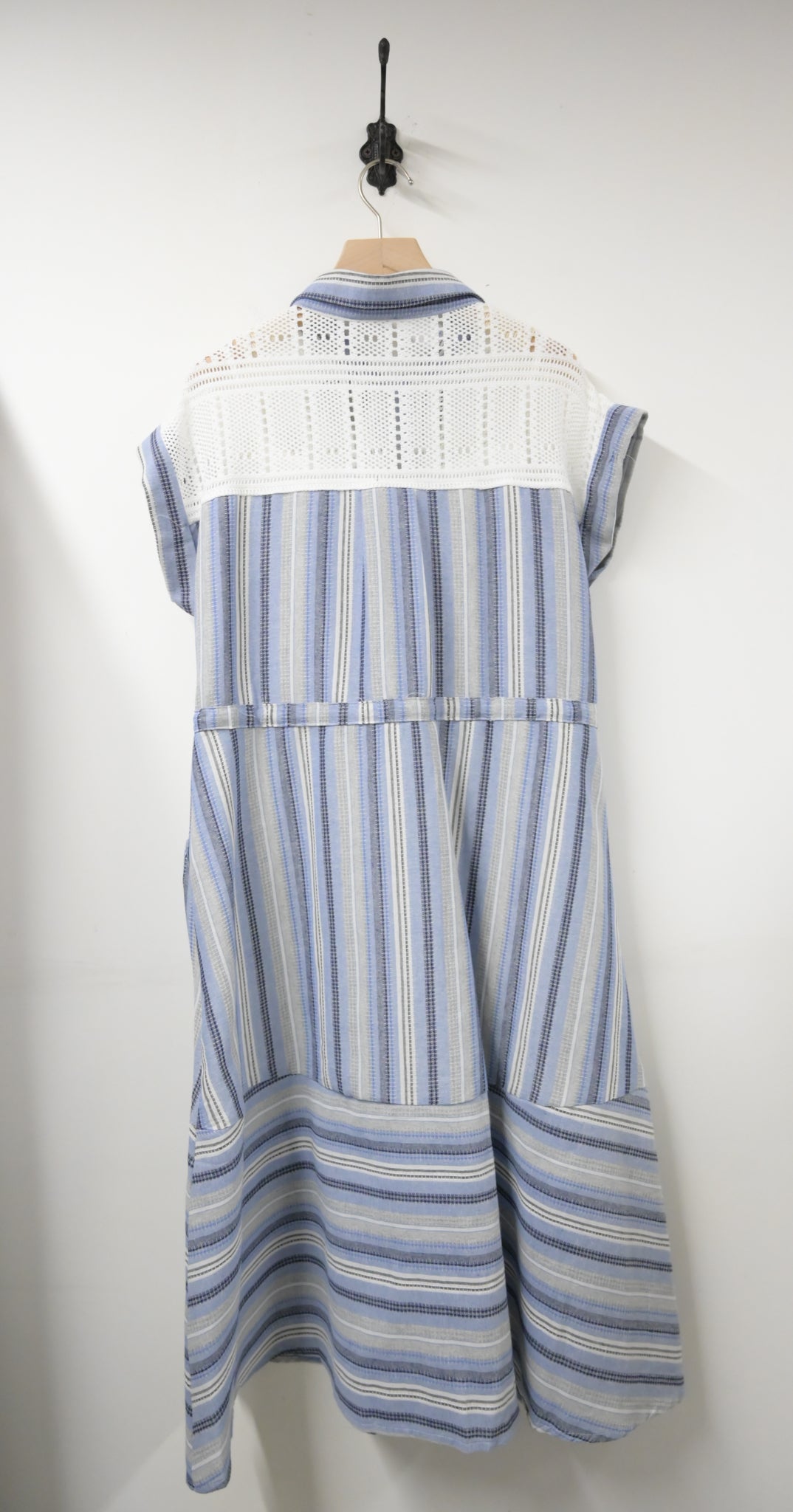 夏季・通花拼免熨棉麻料連身裙 2色入 1S20322