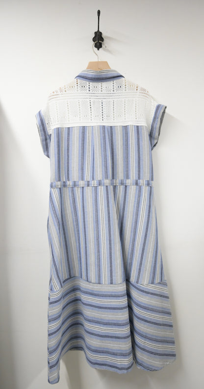 夏季・通花拼免熨棉麻料連身裙 2色入 1S20322