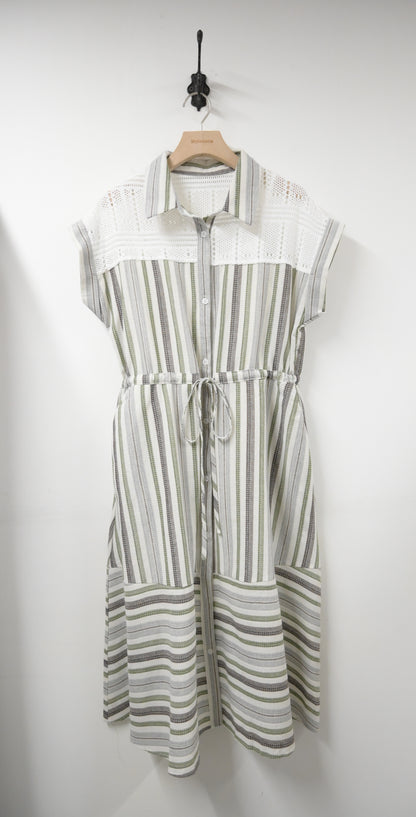 夏季・通花拼免熨棉麻料連身裙 2色入 1S20322