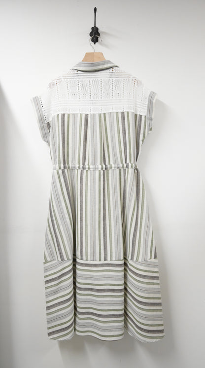 夏季・通花拼免熨棉麻料連身裙 2色入 1S20322