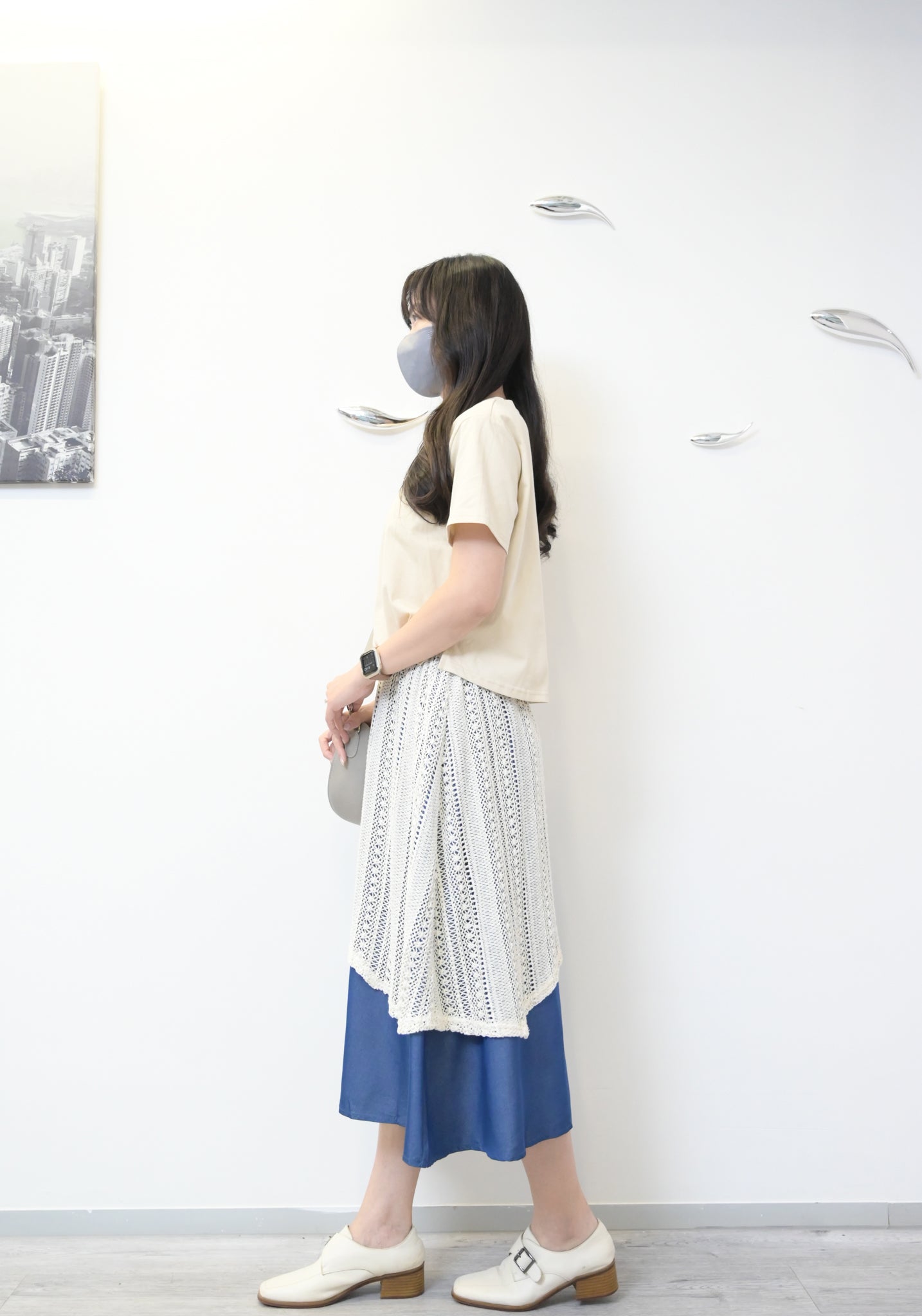 夏季・假兩件網面層次連身裙 2色入 1S60336