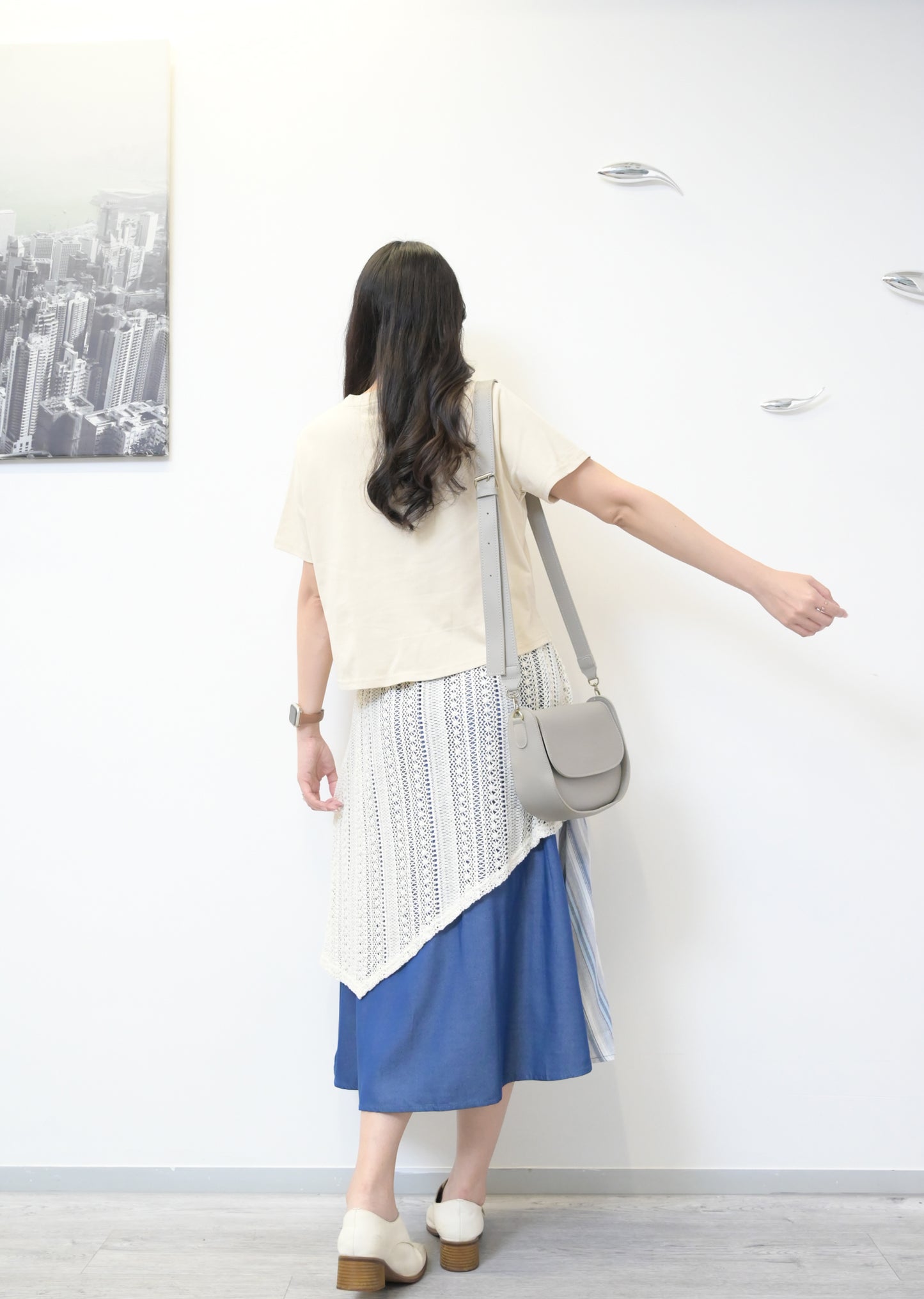 夏季・假兩件網面層次連身裙 2色入 1S60336