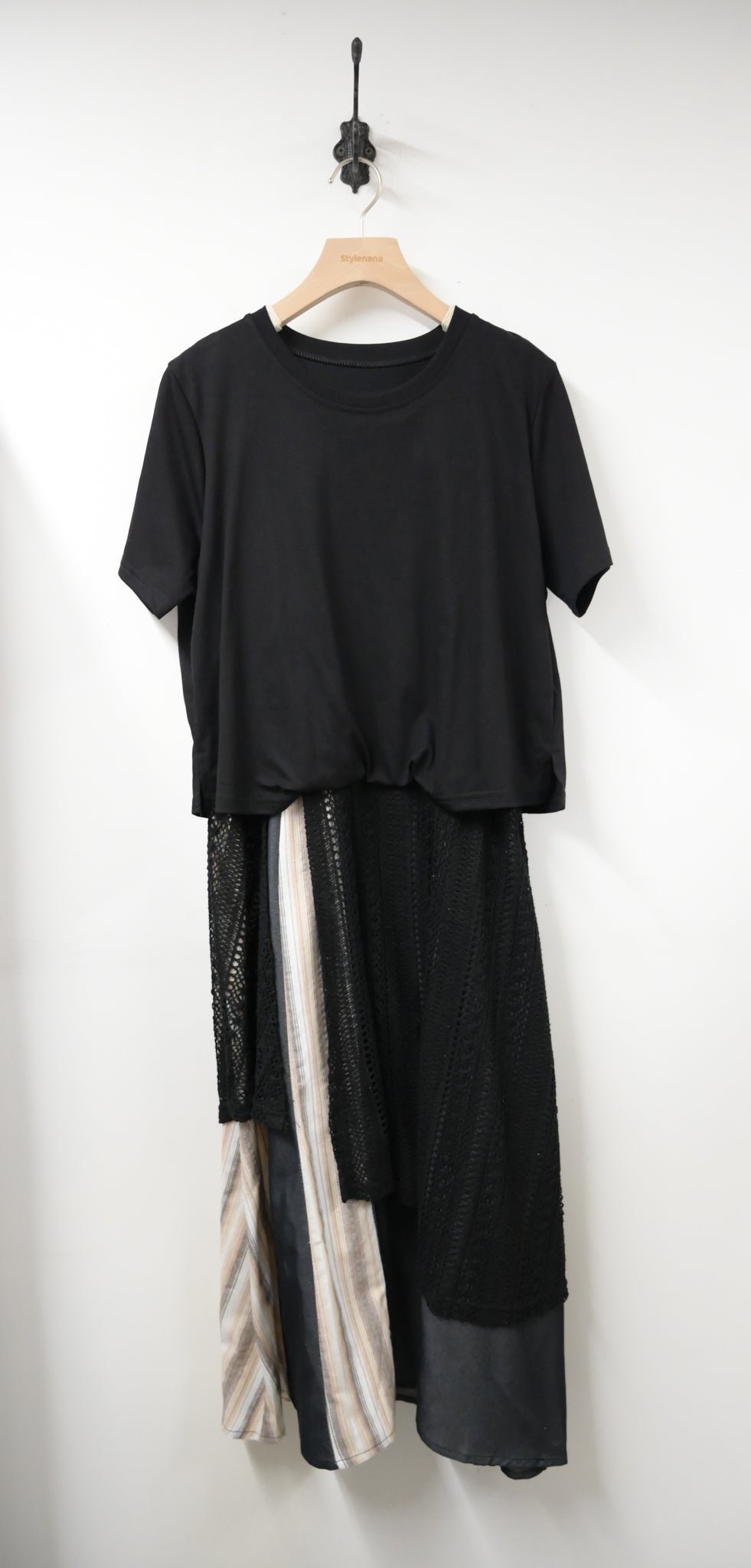 夏季・假兩件網面層次連身裙 2色入 1S60336