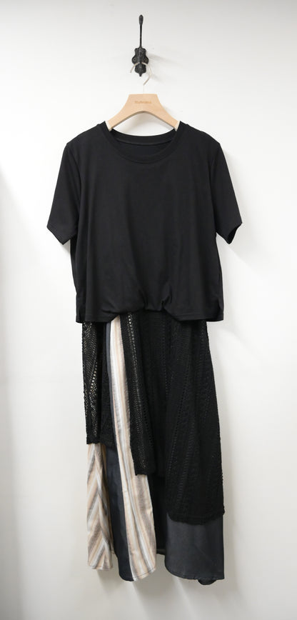 夏季・假兩件網面層次連身裙 2色入 1S60336