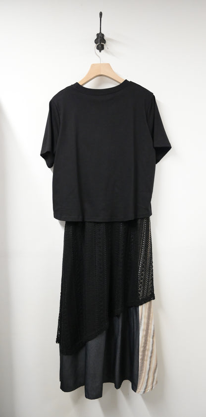 夏季・假兩件網面層次連身裙 2色入 1S60336