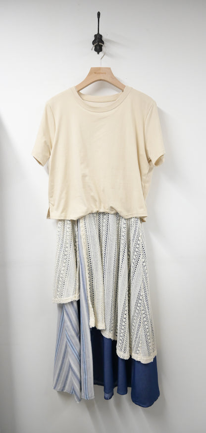 夏季・假兩件網面層次連身裙 2色入 1S60336