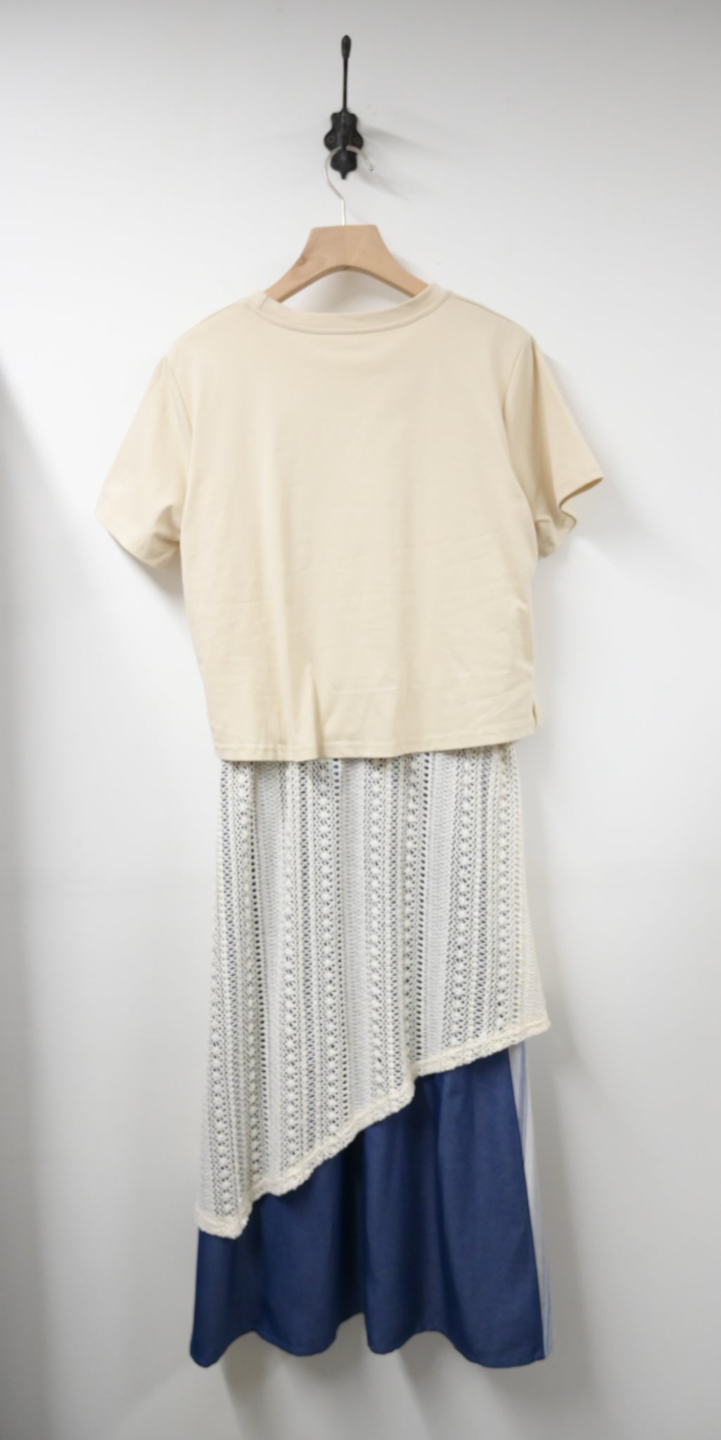 夏季・假兩件網面層次連身裙 2色入 1S60336