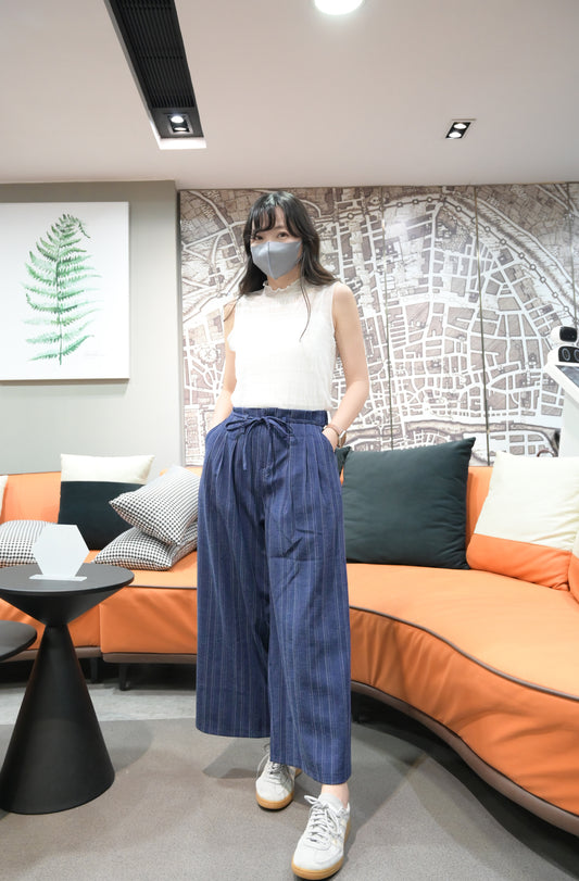 夏季・暗條紋褶邊九分褲 2色入 1S20338