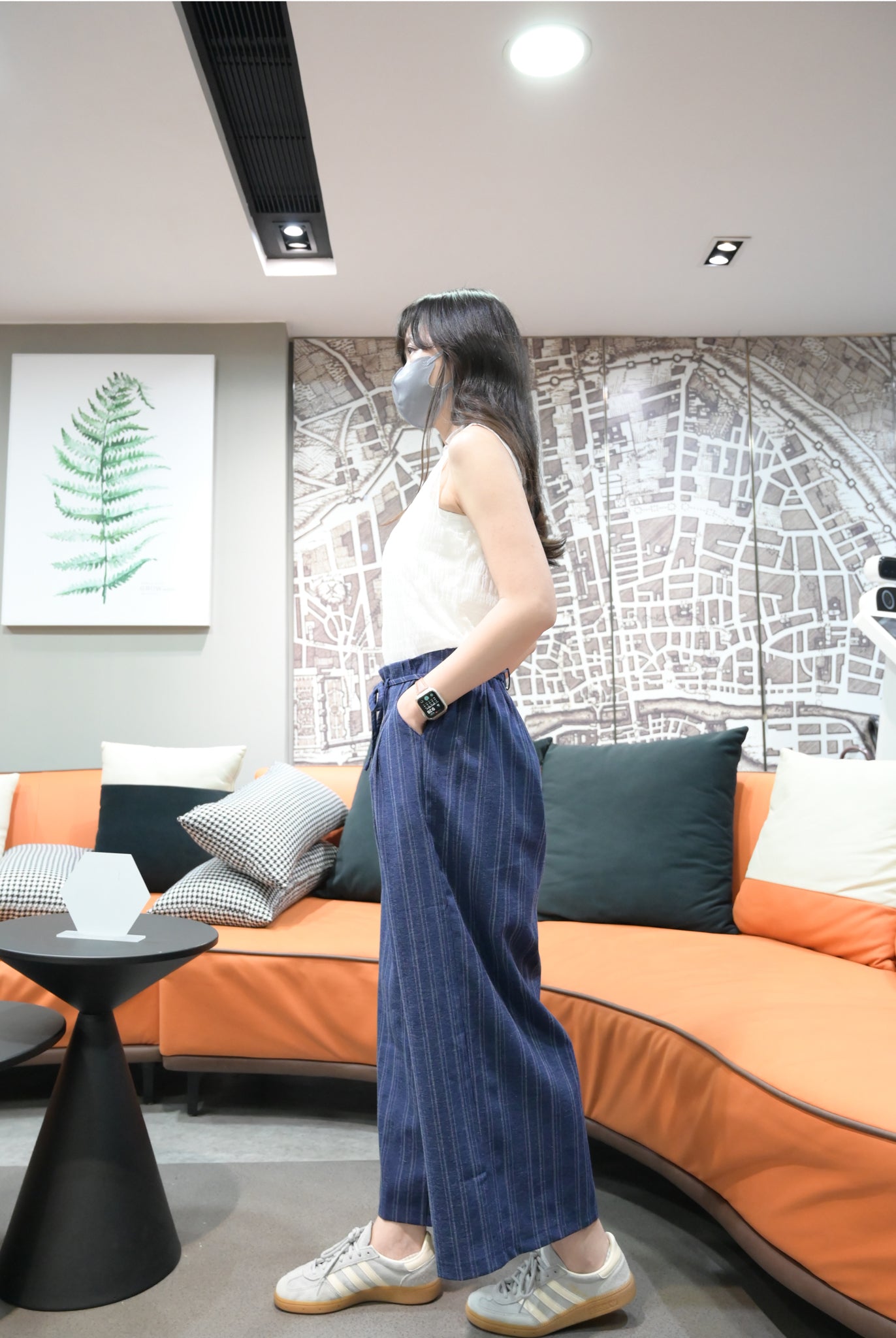 夏季・暗條紋褶邊九分褲 2色入 1S20338