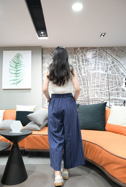 夏季・暗條紋褶邊九分褲 2色入 1S20338