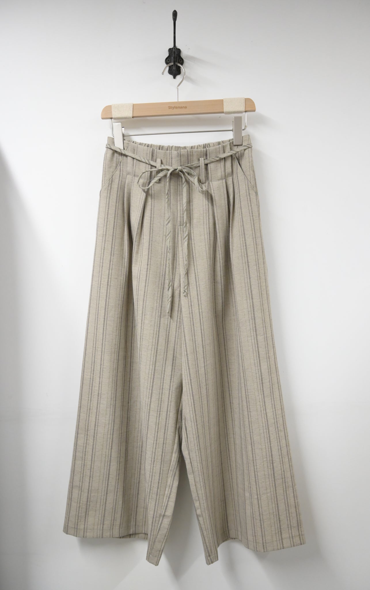 夏季・暗條紋褶邊九分褲 2色入 1S20338