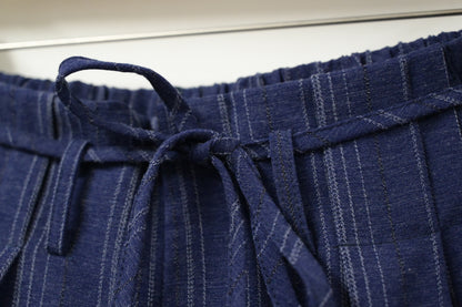 夏季・暗條紋褶邊九分褲 2色入 1S20338