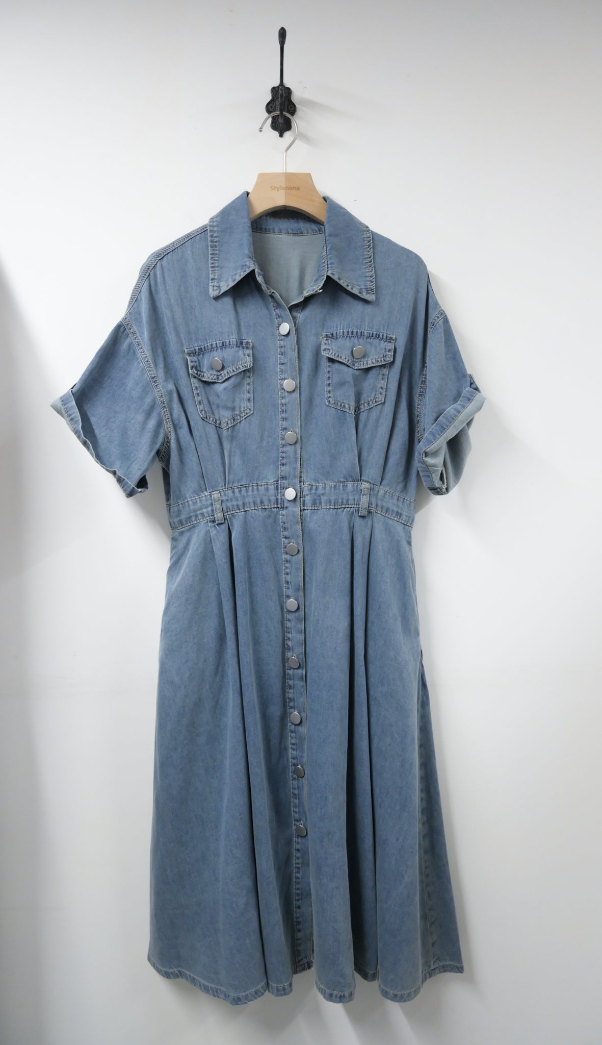 夏季・修腰反袖薄牛仔連身裙 2色入 1S60414
