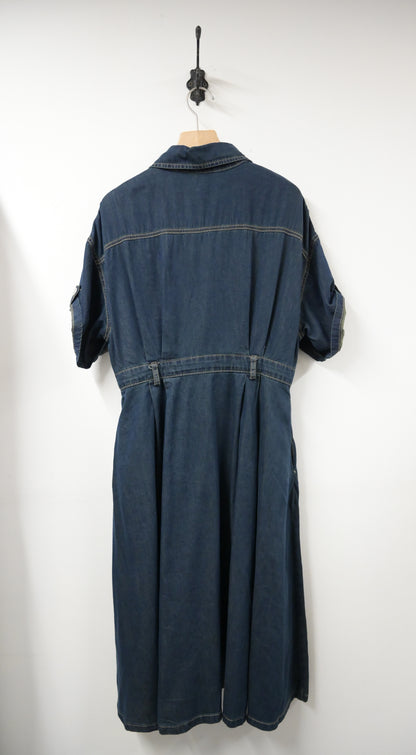 夏季・修腰反袖薄牛仔連身裙 2色入 1S60414