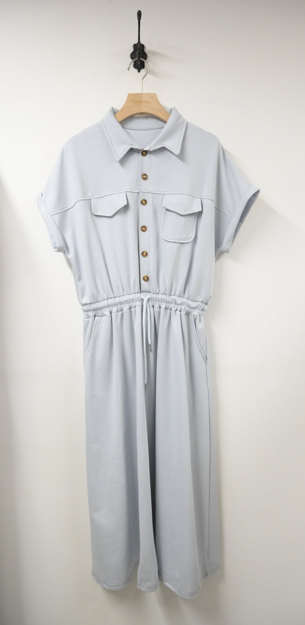 夏季・明線反領太空棉收腰連身裙 2色入 1S60422