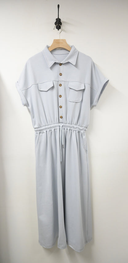 夏季・明線反領太空棉收腰連身裙 2色入 1S60422