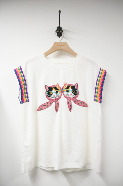 夏季・刺繡立體貓貓上衣 2色入 1S20441