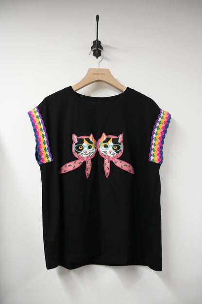 夏季・刺繡立體貓貓上衣 2色入 1S20441