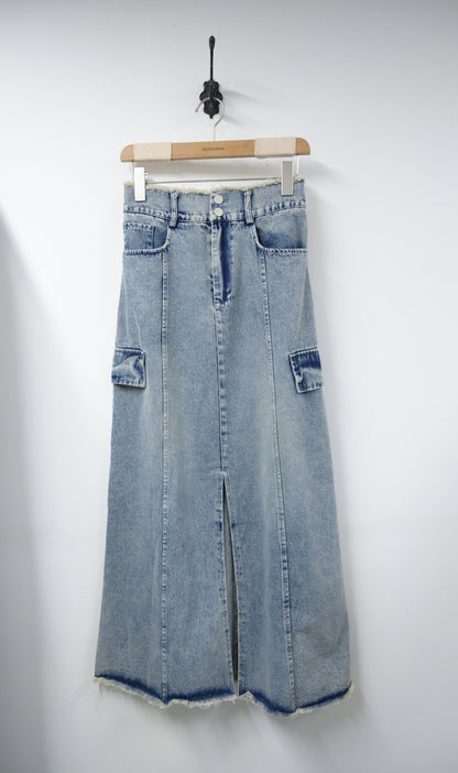 夏季・流蘇邊前開差洗水牛仔裙 1色入 1S70442