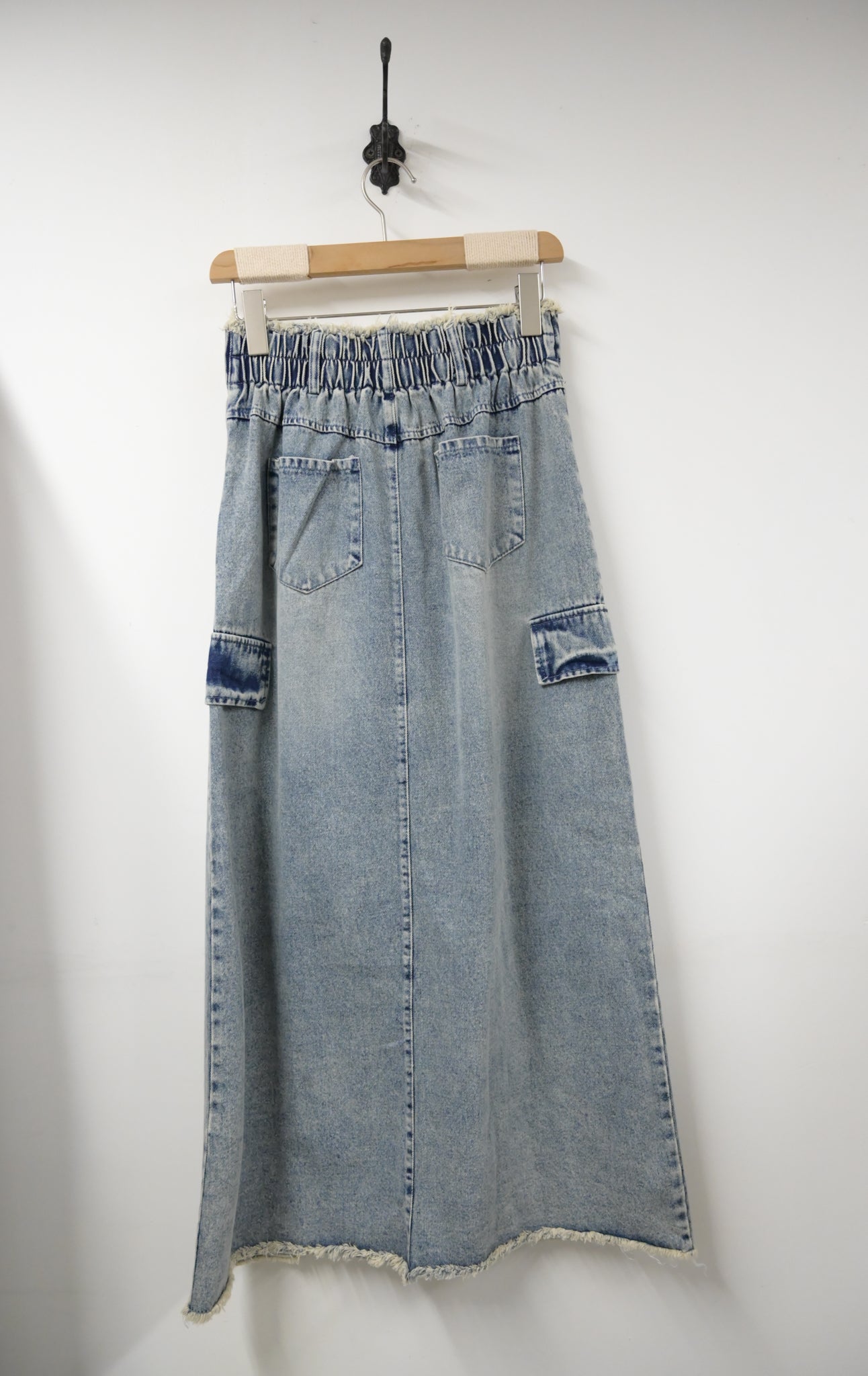 夏季・流蘇邊前開差洗水牛仔裙 1色入 1S70442