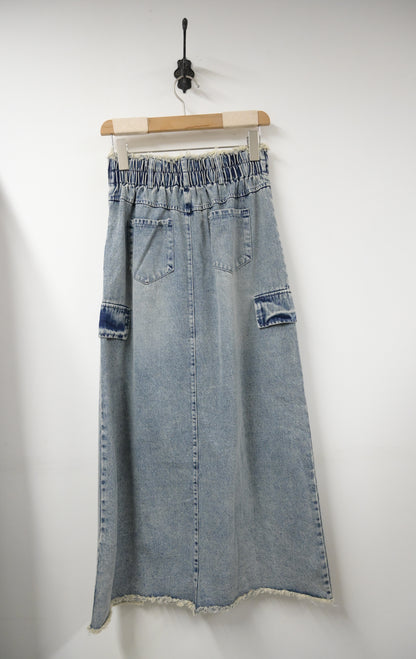 夏季・流蘇邊前開差洗水牛仔裙 1色入 1S70442