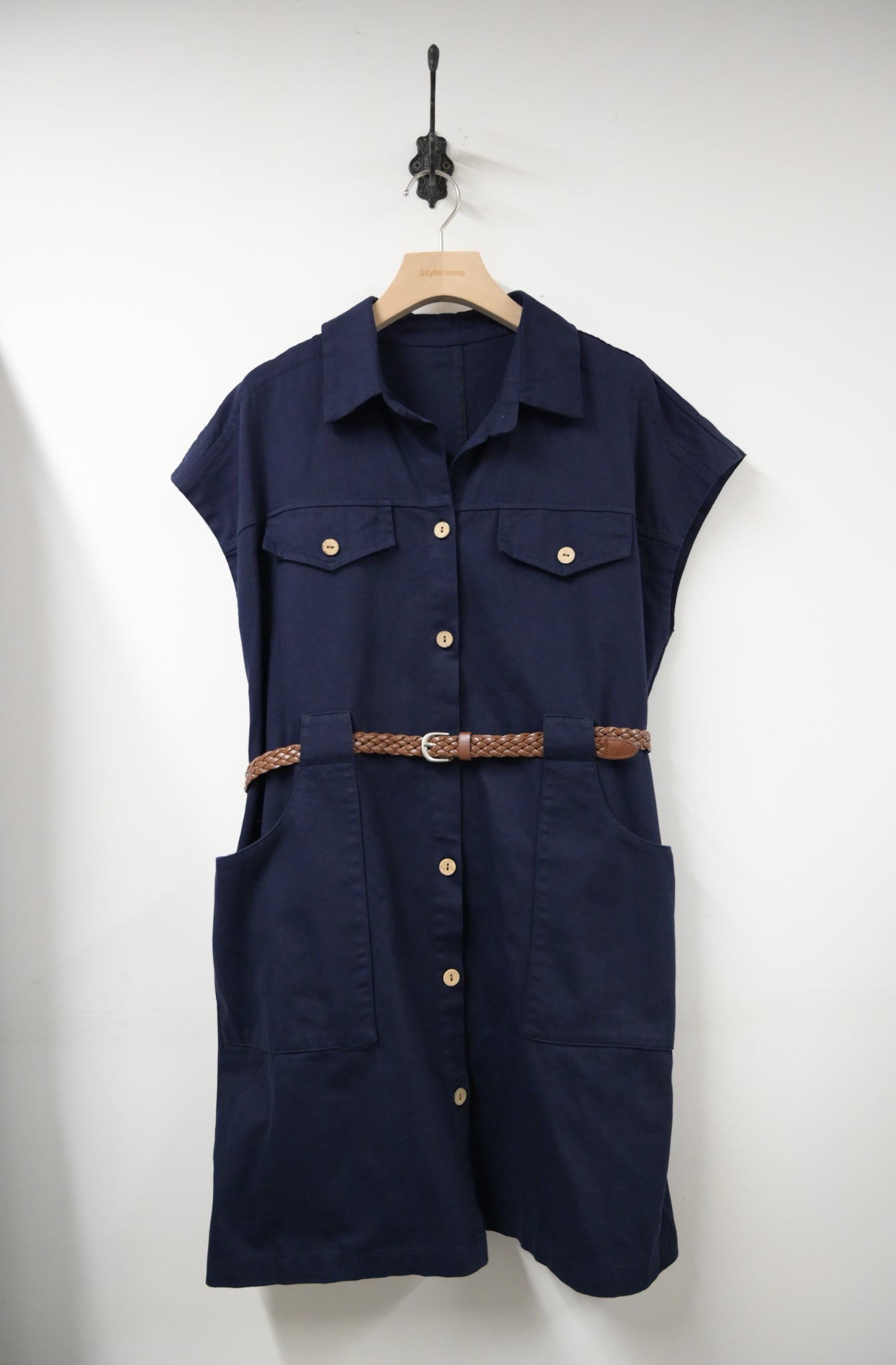 夏季・開胸斜布料連身裙連Belt 2色入 1S60528