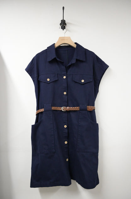 夏季・開胸斜布料連身裙連Belt 2色入 1S60528