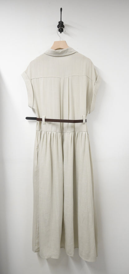 夏季．棉麻連身裙連belt 2色入 1S60529