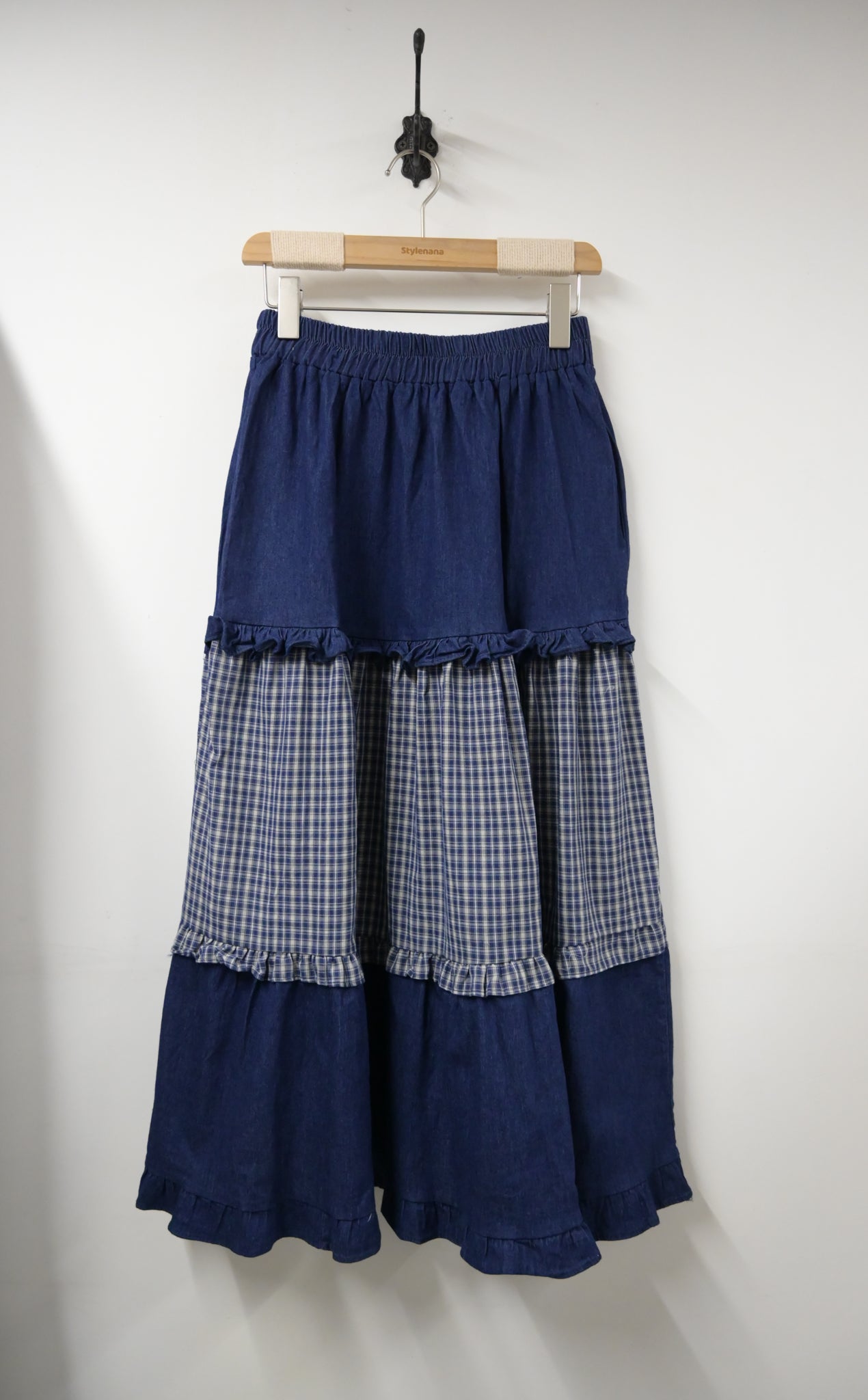 夏季・拼接格仔蛋糕牛仔裙 1色入 1S60538